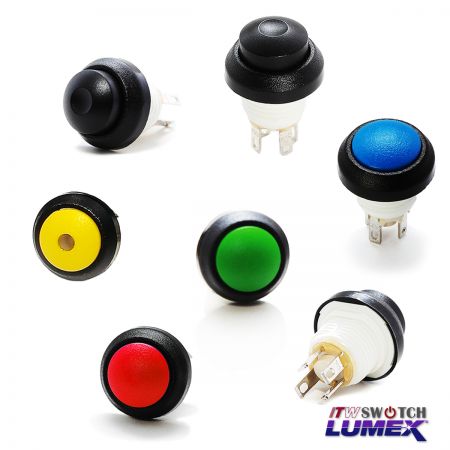 Interruptores de botón pulsador de acción rápida de 12 mm, 5 A/28 V CC - Interruptores pulsadores impermeables de alta corriente de 12 mm